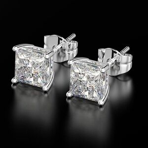 🌴 Renaissance Collection 14k White Gold Plated 1 ct CZ Stud Earrings